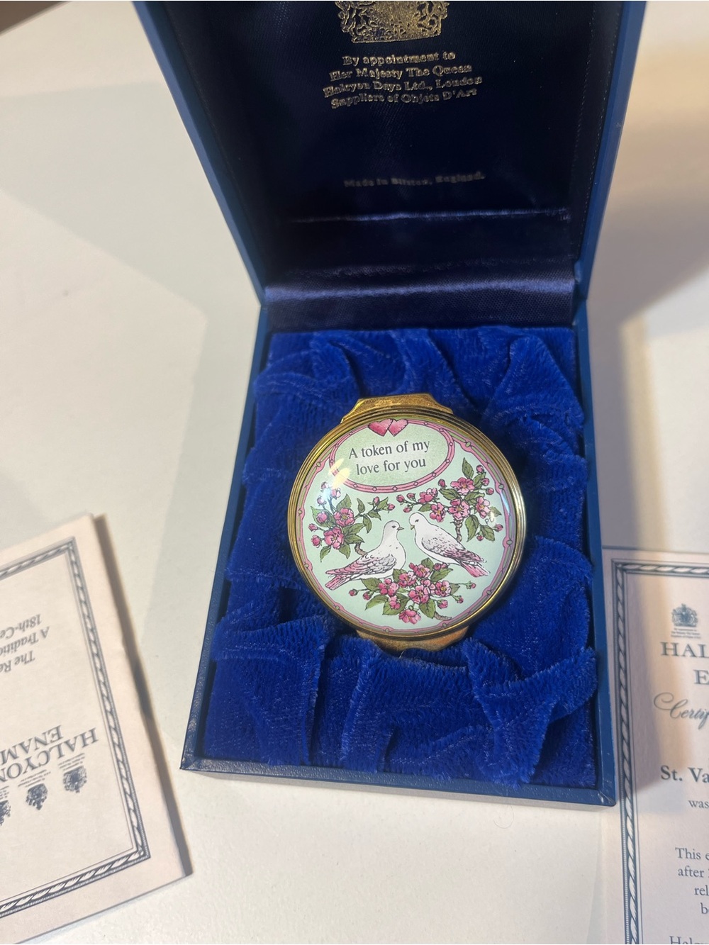Halcyon Days Blue & Pink 'A Token of My Love for You' Enamel Trinket Box
